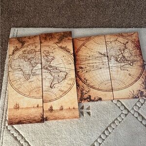 Vintage World Map Wall Art Set